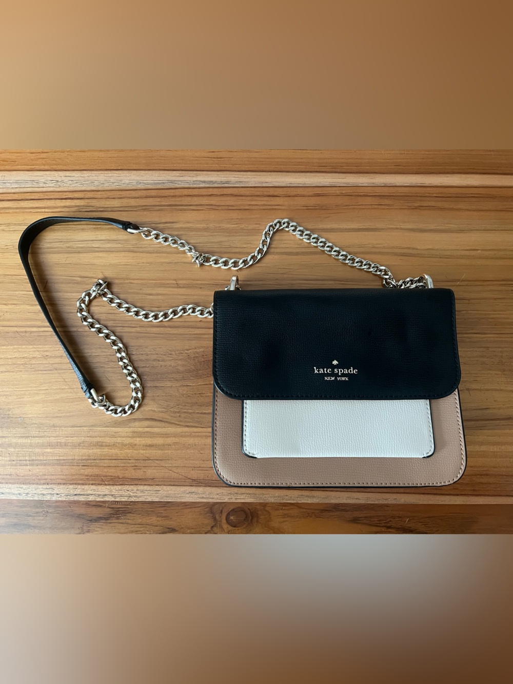 kate spade Black, Tan & White Leather Colorblock Crossbody